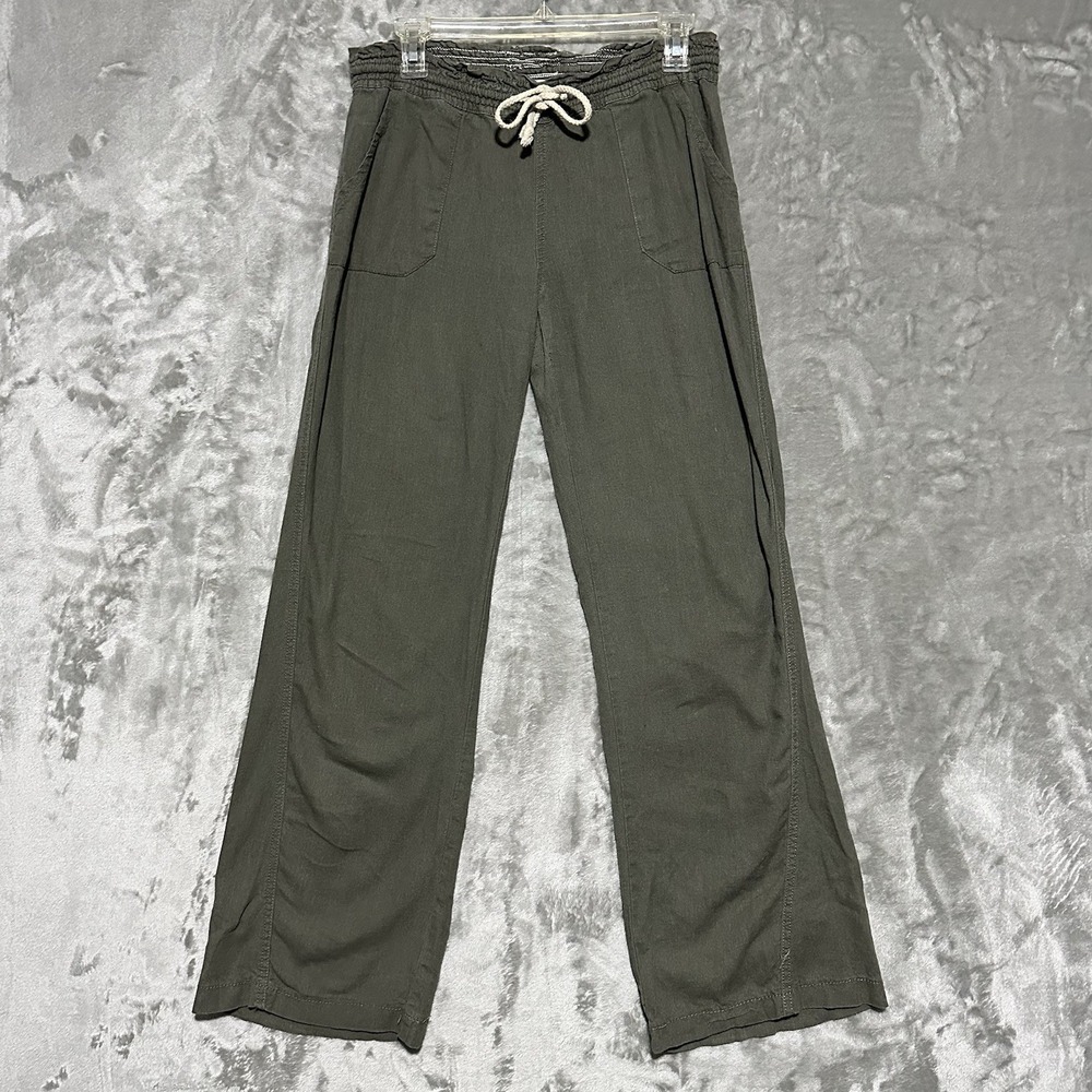 Style Me Wide Leg Pants Womens Sz M Green Coastal Boho Earthy Artsy Linen Blend